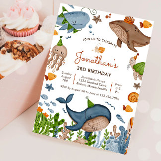 Unter dem Meer Whale Shark Turtle Sea Life Geburts Einladung
