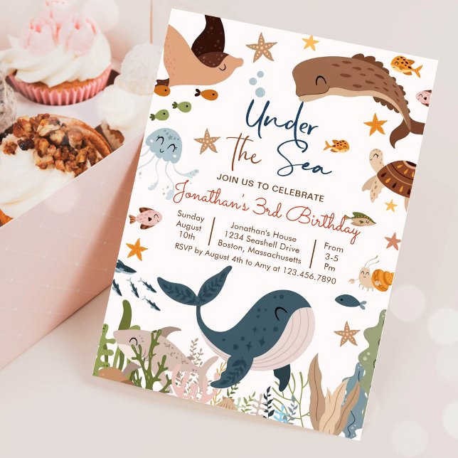 Unter dem Meer Whale Shark Turtle Sea Life Geburts Einladung (Von Creator hochgeladen)