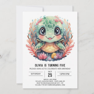 Unter dem Meer Whimsical Turtle Girl Birthday Einladung