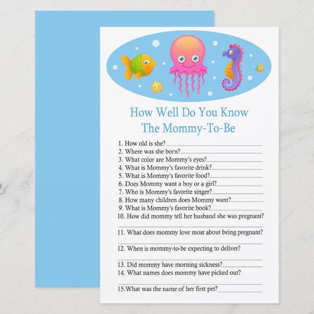 Unter dem Meer Wie gut kennen Sie das Baby-Duschba (Vorne/Hinten)