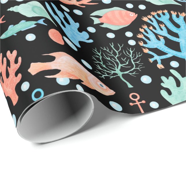 Unter dem Meeresangel Fischkorallenanker Nautiksch Geschenkpapier (Rolleneckpunkt)