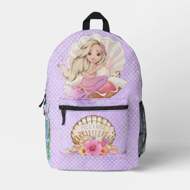 Unter dem Meeresgrund Rosa und Lila Meerjungfrau ( Bedruckter Rucksack (Vorderseite)