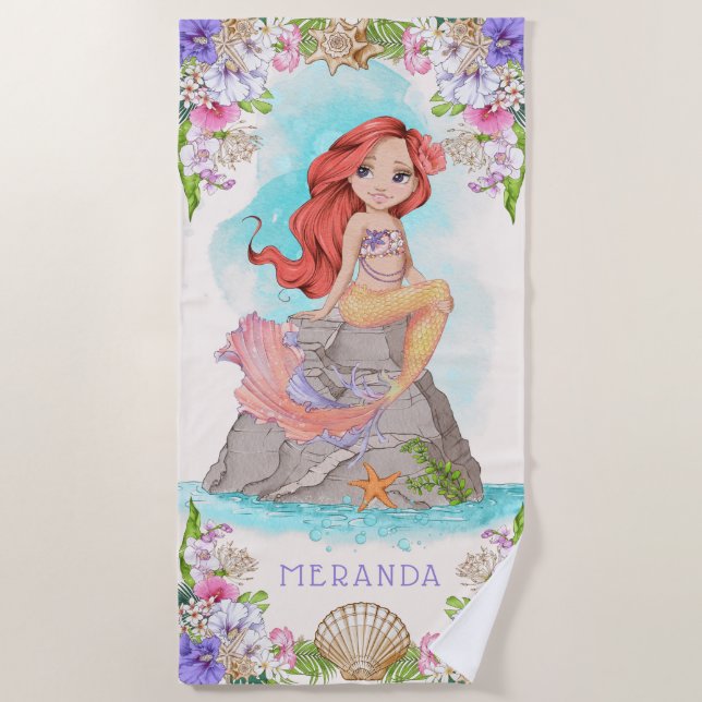 Unter dem Meeresgrund Rosa und Lila Meerjungfrau ( Strandtuch (Vorderseite)