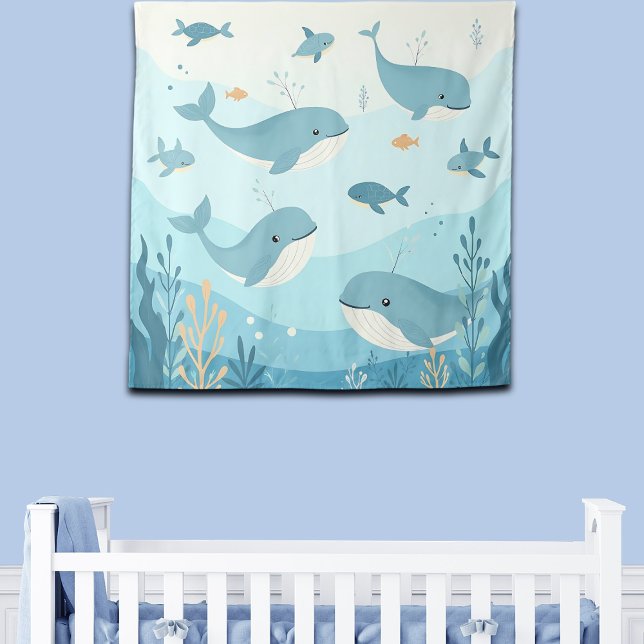 Unter dem Meeresgrund Wale und Fische Kinderzimmer Wandteppich (Von Creator hochgeladen)