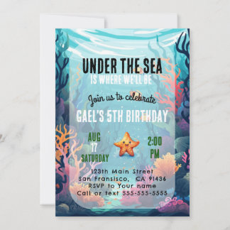 Unter dem Meeresmeer Tierjunge zum Geburtstag Einl Einladung