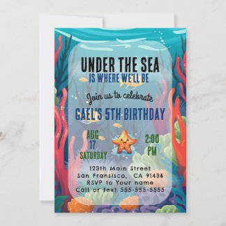 Unter dem Meeresmeer Tierjunge zum Geburtstag Einl Einladung