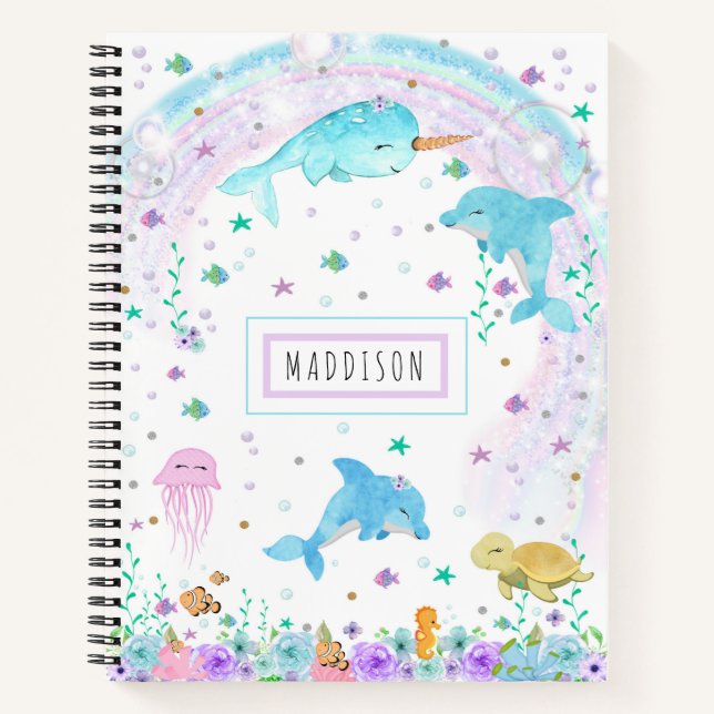 Unter dem MeeresNotebook - Dolphin, Narwhal Notizbuch (Vorderseite)