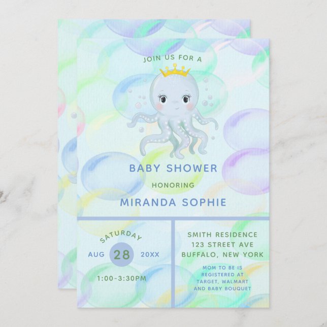 Unter dem Meeresprinzen Octopus Babydusche Einladung (Vorne/Hinten)