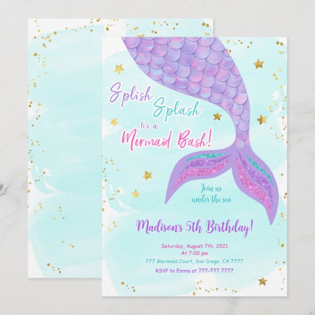 Unter dem Meeresschutzgebiet Meerjungfrau Kinder E Einladung (Vorne/Hinten)