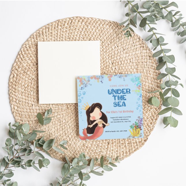Unter dem Meeresschutzschild Einladung (Under The Sea Mermaid Birthday Invitation)