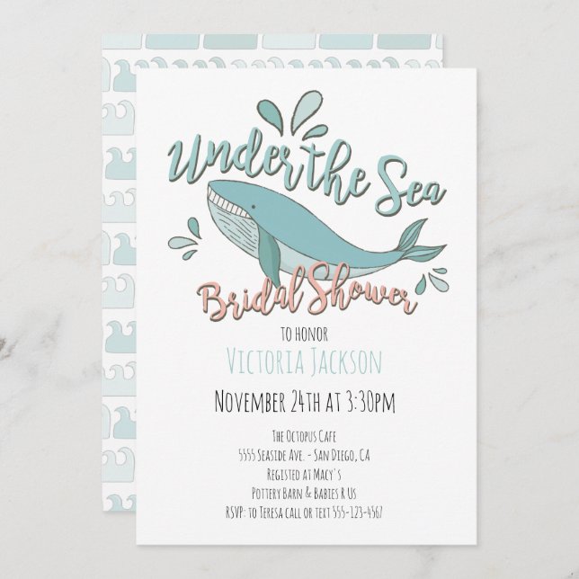 Unter dem Meereswal-Brautparty Einladung (Vorne/Hinten)