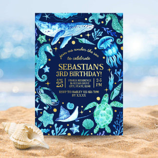 Unter dem Meereswasser Seepferd Quallen Folien Feiertagskarte