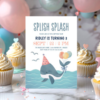 Unter dem Meereswasser Whale Birthday Bash Einladung