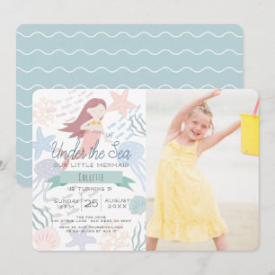 Unter dem Meerjungfrau Sea Green Foto Geburtstag Einladung