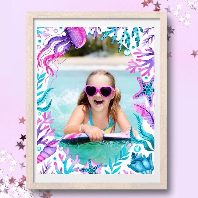 Unter dem Meerjungfrau Wasserfarbrahmen Foto Poster (Under the Sea Mermaid Watercolor Frame Photo Poster)