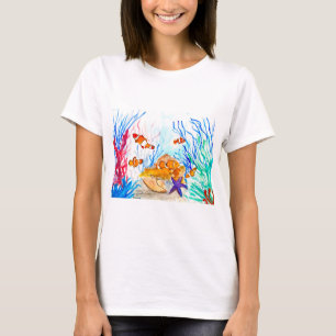 Unter dem Meerwasser-Aquarellfisch Ozean Küstenmee T-Shirt