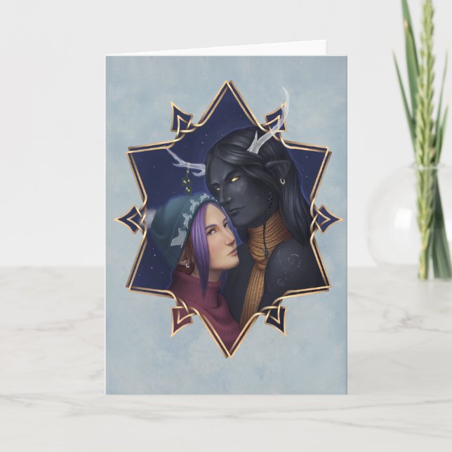 Unter dem Mistelzweig Feiertagskarte (Vorderseite)