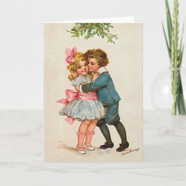 Unter dem Mistletoe Feiertagskarte (Vorderseite)