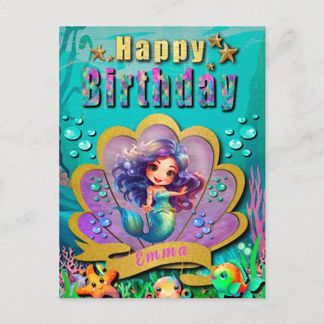 Unter dem Party "Sea & Mermaid Birthday Girl" Postkarte (Vorderseite)