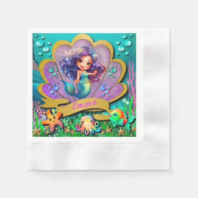 Unter dem Party "Sea & Mermaid Birthday Girl" Serviette (Vorderseite)