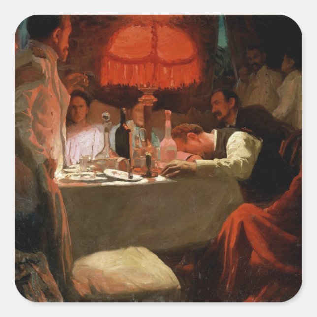 Unter dem roten Licht c.1910 Quadratischer Aufkleber (Vorderseite)