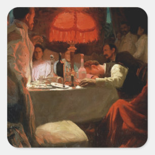 Unter dem roten Licht c.1910 Quadratischer Aufkleber