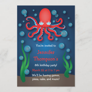 Unter dem Roten Oktopus Geburtstagseinladungen Einladung