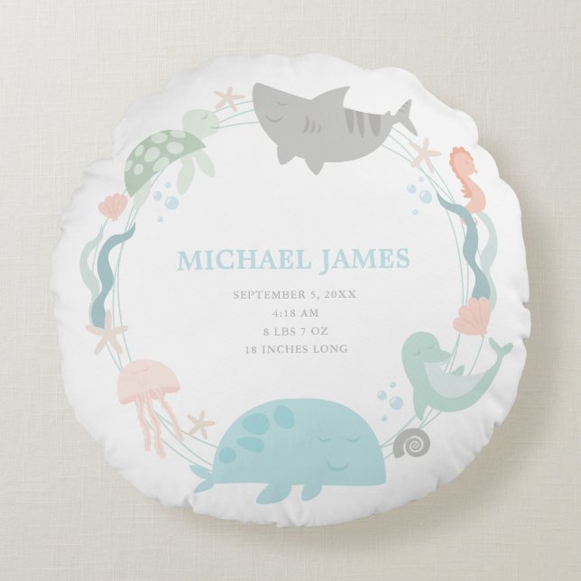 Unter dem Sea Baby Boy Keepake Kinderzimmer Rundes Kissen (Vorderseite)