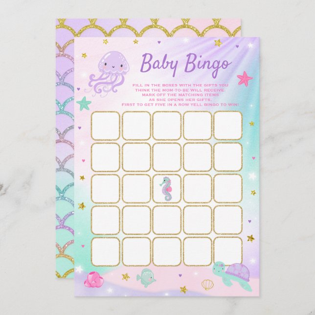 Unter dem Sea Baby Shower Bingo Card Game Einladung (Vorne/Hinten)