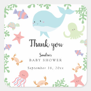 Unter dem Sea Baby Shower Niedlich Kawaii Vielen D Quadratischer Aufkleber