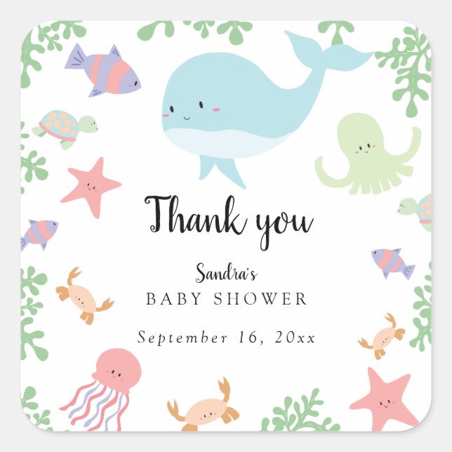 Unter dem Sea Baby Shower Niedlich Kawaii Vielen D Quadratischer Aufkleber (Vorderseite)