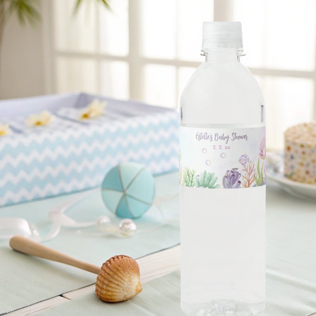 Unter dem Sea Girl Baby Shower Flasche Label Wasserflaschenetikett (Von Creator hochgeladen)