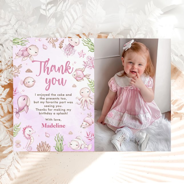 Unter dem Sea Girl Birthday Party Foto Dankeskarte (Von Creator hochgeladen)