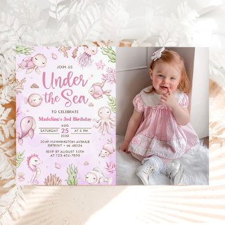Unter dem Sea Girl Birthday Party Foto Einladung