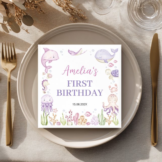 Unter dem Sea Girl Ocean Animals Kindergeburtstag Serviette (Von Creator hochgeladen)