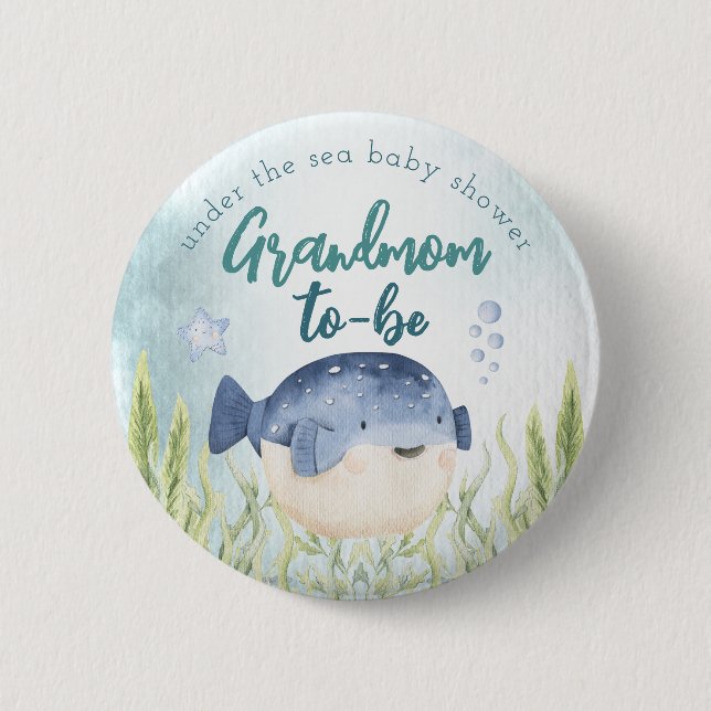 Unter dem Sea Ocean Baby Shower Großmutter Button (Vorderseite)