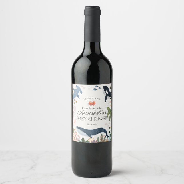 Unter dem "Sea Ocean Baby Shower Wine Label" Weinetikett (Vorderseite)