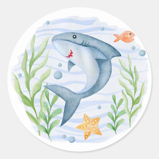 Unter dem Sea Shark Baby Shower Sticker (Vorderseite)
