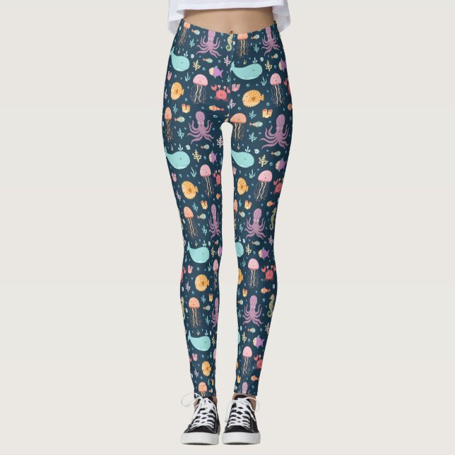 unter dem Seeozeantierkraken-Fischwal Leggings (Vorderseite)