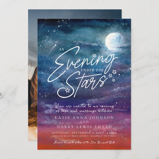 Unter dem Sternenhimmel Abend Hochzeitsfest Foto Einladung (Vorne/Hinten)