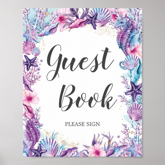 Unter den Meereskorallen Muscheln Lila Rosa Gästeb Poster (Vorne)