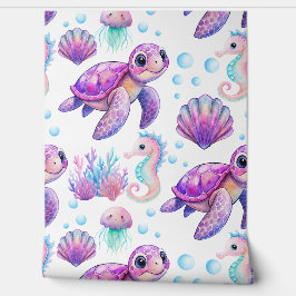 Unter den Meereslebewesen niedliche rosa Kinderzim Tapete