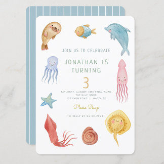 Unter den Meerestieren Niedlicher Oktopus Geburtst Einladung