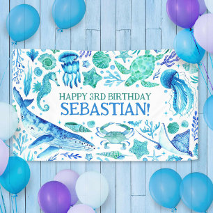 Unter den Meerestieren Whale Watercolor Blue Banner