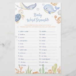 Unter den Meertieren Baby Dusche Word Scramble