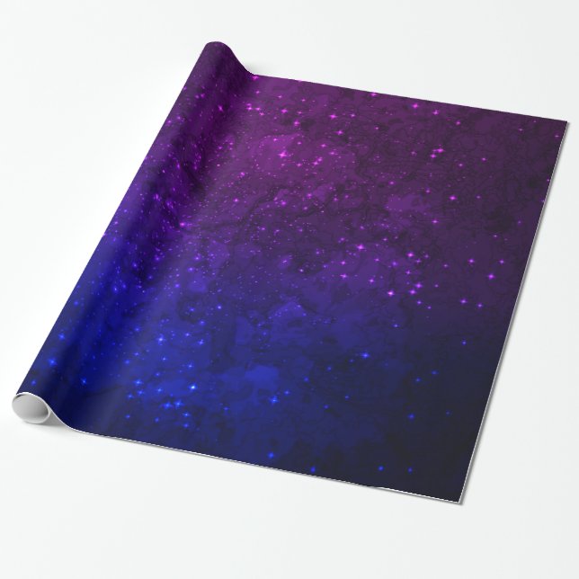 Unter den Sternen in der blauen und Lila Galaxie Geschenkpapier (Ungerollt)