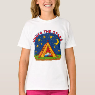 Unter den Sternen Kinder Camping Zeichnung T-Shirt