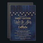 Unter den Sternen Navy Blue Gold Glitzern Sweet 16 Magneteinladung<br><div class="desc">Diese elegante und schicke Typografie "Unter den Sternen", die Magnet-Einladung der Geburtstagsparty 16 . Geburtstag, ist das perfekte Design für ein schönes Party im Freien. Die Einladung ist für ein Tanz- und Abendessen-Party geschrieben, aber die Formulierung kann geändert werden, um einen Außenfilm zu beschreiben, barbeque, Camping-Party, oder jede andere Art...</div>