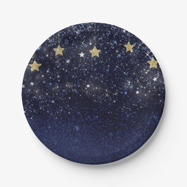 Unter den Sternen Starry Night Gold Blue Prom Part Pappteller (Vorderseite)