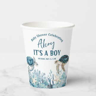 Unter der Blue Ahoy ist eine Baby-Dusche Pappbecher